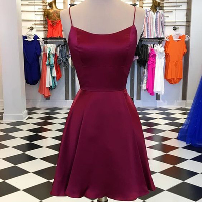 Simple burgundy homecoming dresses,cross back prom dresses - Thumbnail 5
