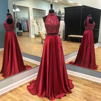 Two Piece Burgundy Prom Dresses,2019 Prom Dresses - Thumbnail 1