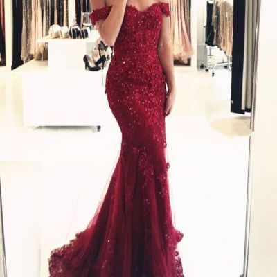 Mermaid lace burgundy prom dresses,2019 cross back prom dresses - Thumbnail 4