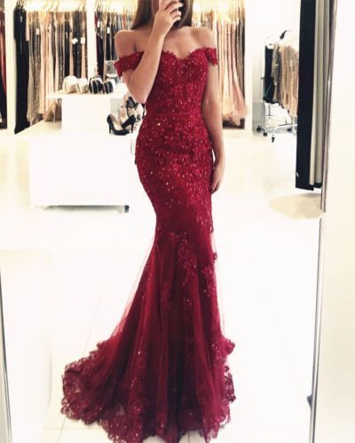 Mermaid Lace Burgundy Prom Dresses,2019 Cross Back Prom Dresses