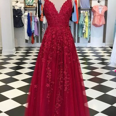 2019 fashion burgundy lace prom dresses,2019 long prom dresses - Thumbnail 5