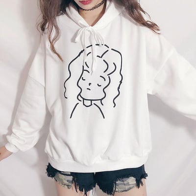 Girl Printed White Hoodie Sweatshirt