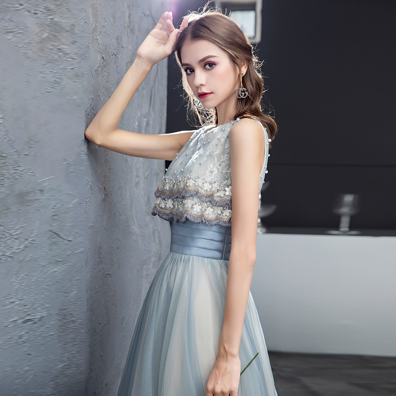 Cute lace tulle long prom dress, evening dress