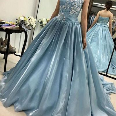 Elegant ball gown sweetheart blue organza long prom dresses with appliques,quinceanera dresses - Thumbnail 5