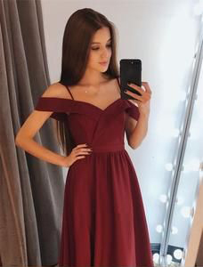 Off the Shoulder Long Prom Dresses, Split Long Evening Dresses