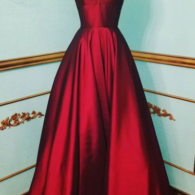 A line v neck dark red long prom dresses, simple prom dresses - Thumbnail 5