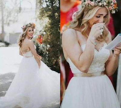 Country Style Wedding Dresses 2019 New Designer A Line Sweetheart Strapless Lace Appliques Tulle Floor Length Elegant Bride Dresses Boho