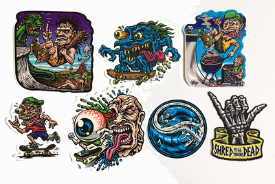 LETS SKATE! STICKER PACK 7 full color shaped vinyl stickers