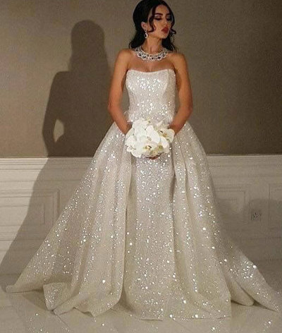 Saprkly Strapless Mermaid Wedding Dresses Bridal Gown