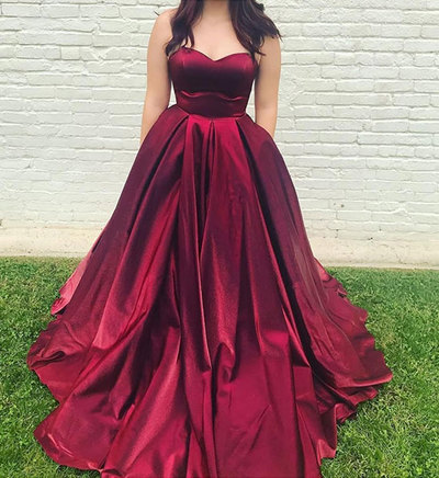 Burgundy sweetheart neck long prom dress, burgundy evening dress