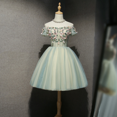 Cute green tulle applique short prom dress, homecoming dress - Thumbnail 4