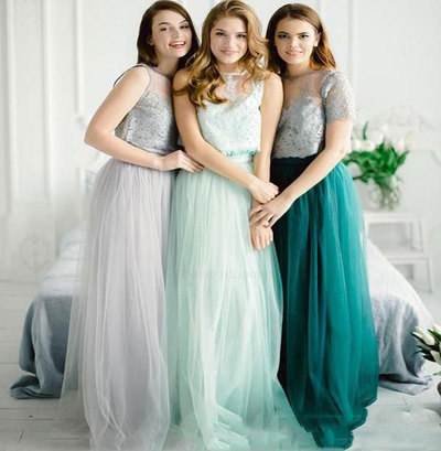 Light Gray/Mint Green/Green Bridesmaid Dresses for Wedding Party