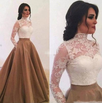 Two Piece Long Prom Dresses with Pockets