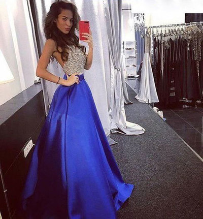 Sparkly Royal Blue Prom Dresses with Beaded