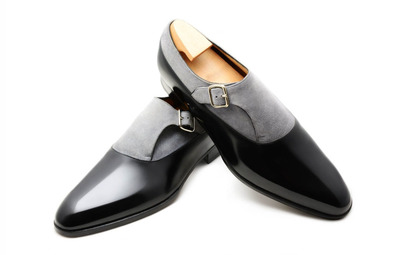 Handmade Black Gray Shoes, Men's New Monk Strap Fashion Shoes