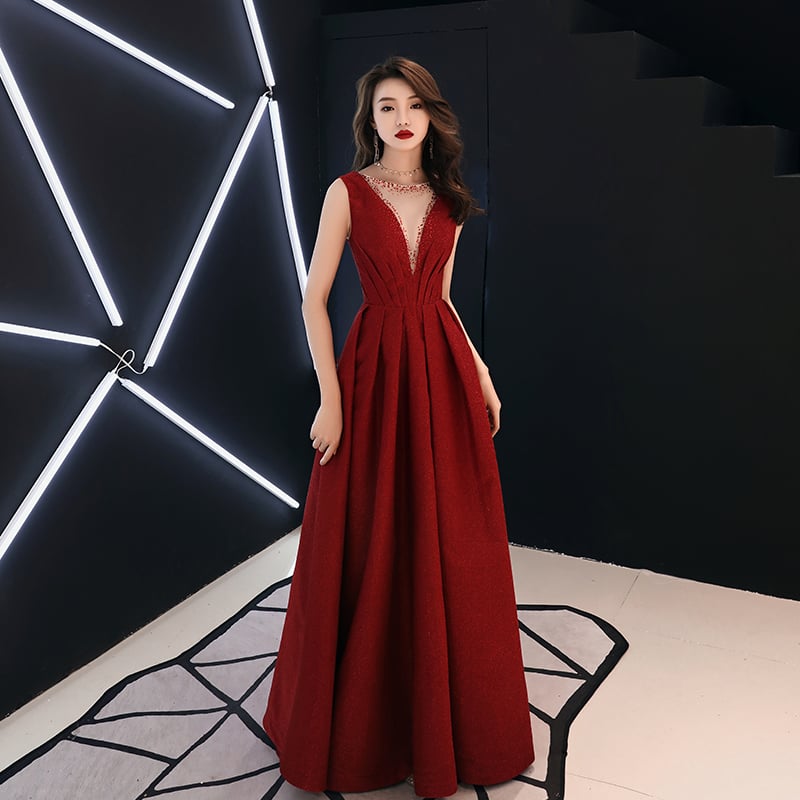 Burgundy long prom dress, burgundy evening dress