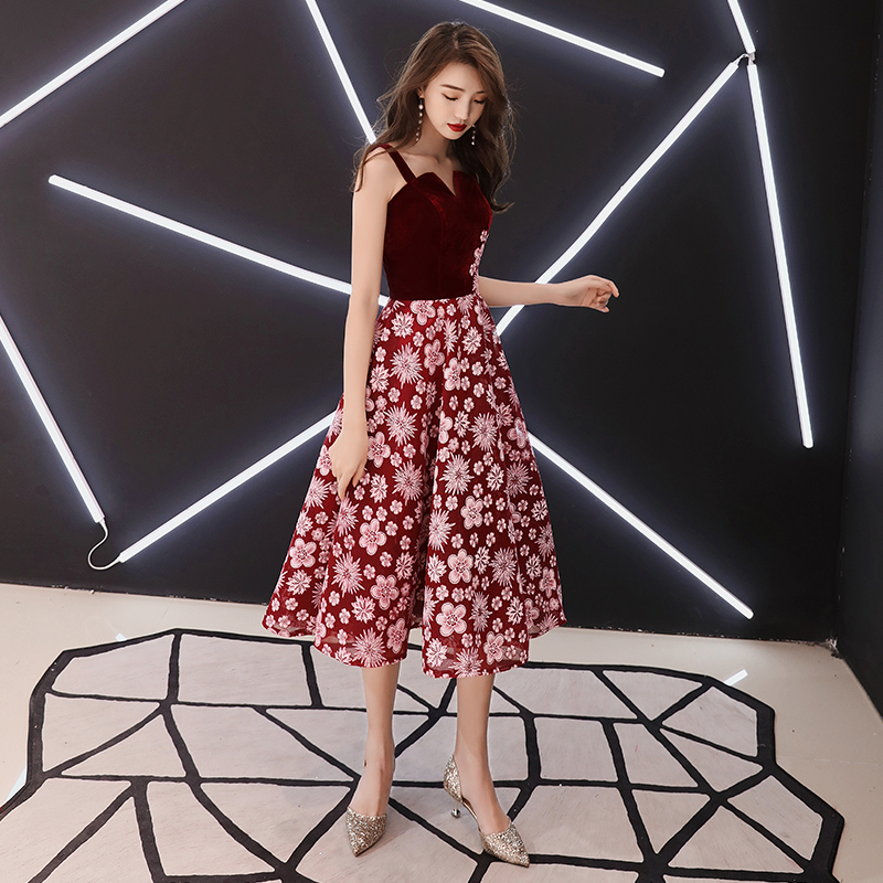 Cute burgundy short prom dress, burgundy evening dress