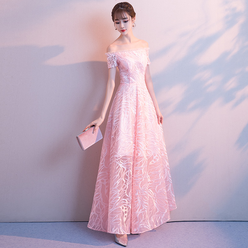 Simple pink tulle long prom dress, pink evening dress