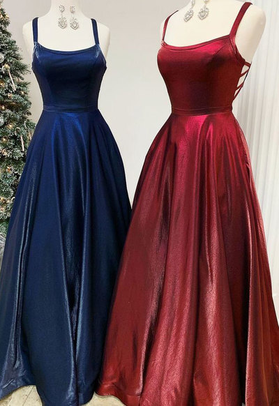 Criss Cross Navy/Burgundy Prom Dresses with Pockets