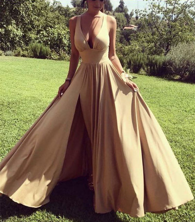 V Neck Split Side Prom Dresses for Women