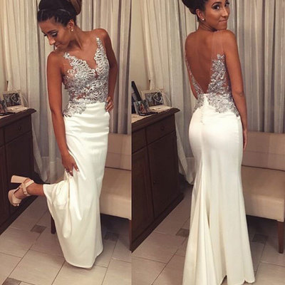 Elegant White Long Prom Dress with Appliques