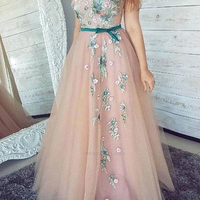 Sweetheart long prom dresses with appliques flowers - Thumbnail 5