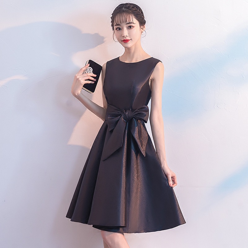 Cute satin round neck short prom dress, evening dress