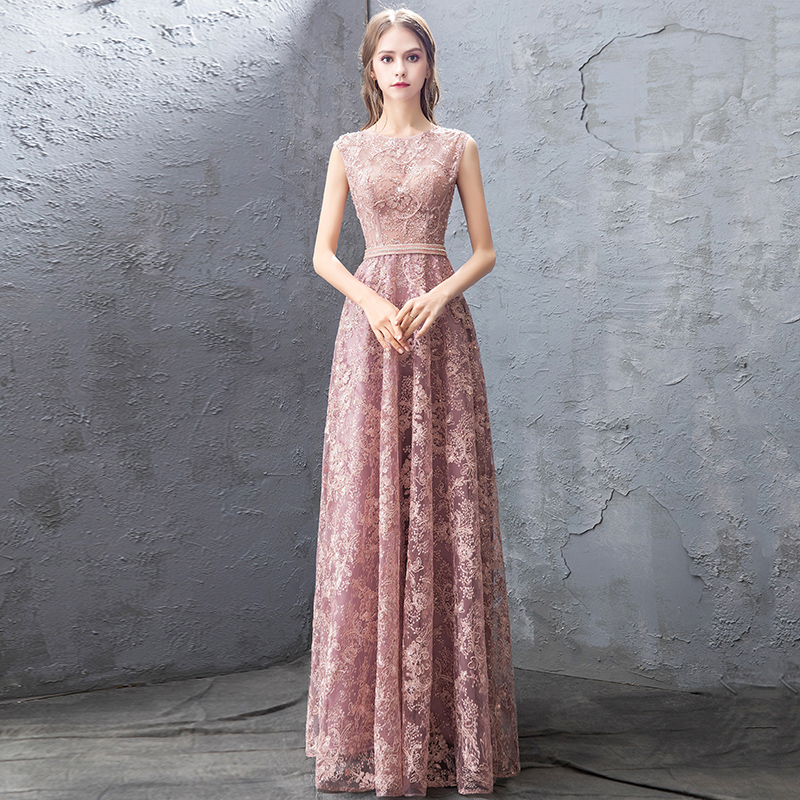 High quality pink tulle lace long prom dress, pink evening dress