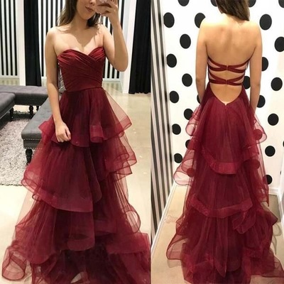 Strapless Long Burgundy Long Prom Dresses