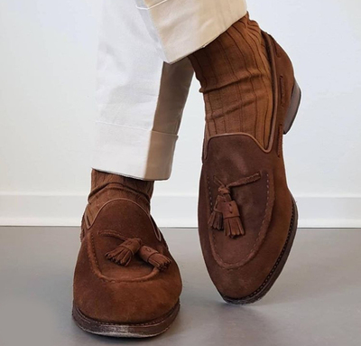 Handmade Loafer Slip On Suede Shoes, Men's Brown Color Moccasin Tussles Shoes