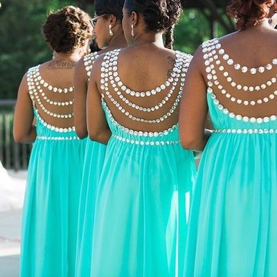 Hot Sell Chiffon Mint Green Long Bridesmaid Dresses with Beaded