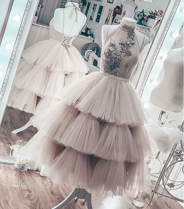 Cute tulle lace short prom dress, homecoming dress