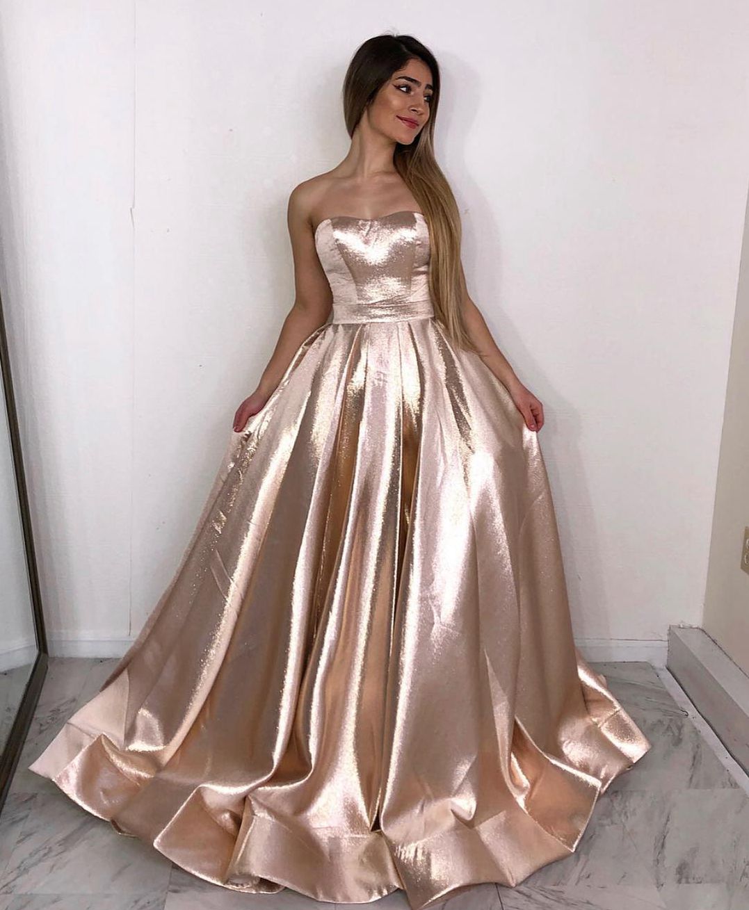Simple satin long prom dress, formal dress