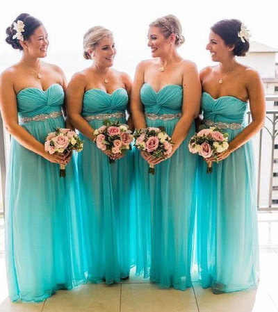 Sweetheart Long Bridesmaid Dresses Waist with Beaded