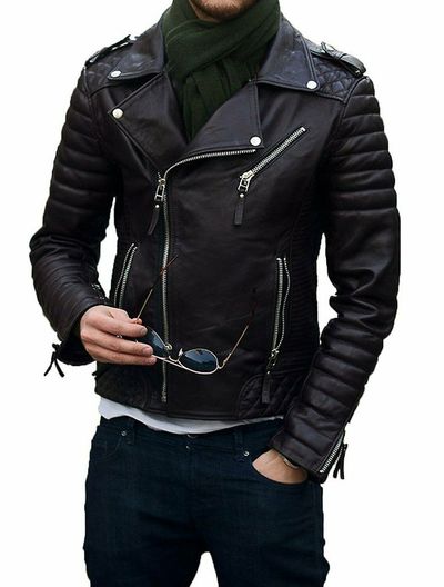 New Men Quilted Leather Jacket 100% Genuine Soft Cowhide Biker Bomber jacket