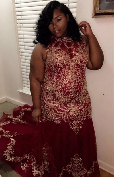 Plus Size Long Prom Dresses with Gold Appliques