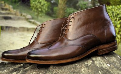 Handmade Men's Boot, Men's Tan Brown Leather WingTip Lace Up Formal Boot