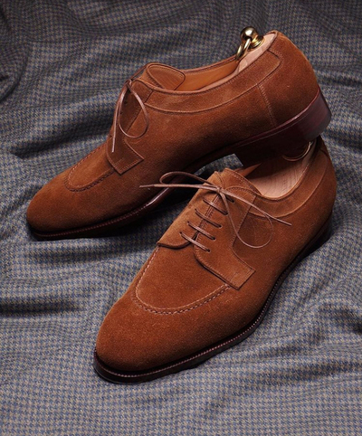 Handmade Men's Classic Shoes,Men's Tan Color Suede Lace Up Formal Shoes