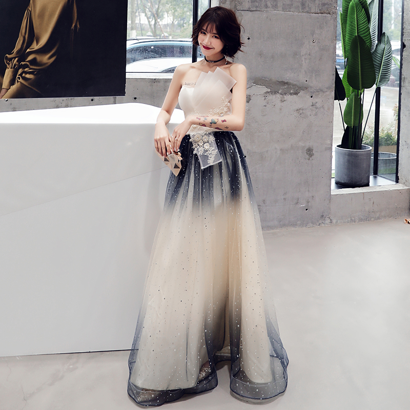 Stylish lace tulle long prom dress, evening dress
