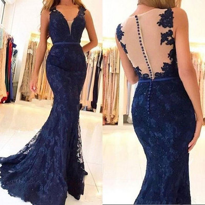 Charming Mermaid Long Prom Dresses with Lace
