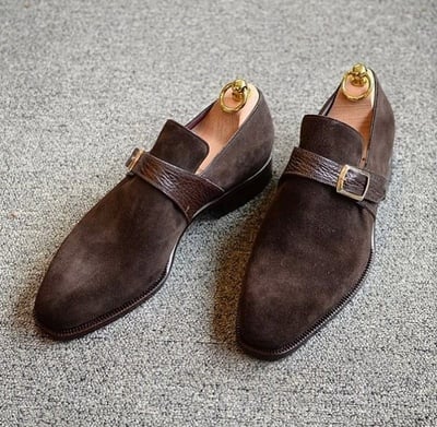 Handmade Men's Classic Shoes, Men's Brown Suede Monk Strap Fashion Shoes