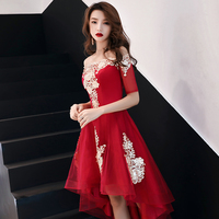 Burgundy short prom dress, high low evening dress - Thumbnail 2