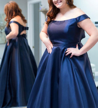 Plus Size Dark Navy Prom Dresses Back with Bowknots