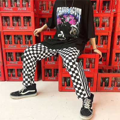 Free Shipping-CHECKER AND STRIPES PANTS