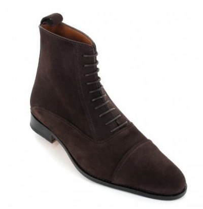 Handmade Men's Ankle High Boot, Men's Dark Brown Suede Luxury Cap Toe Formal Boot