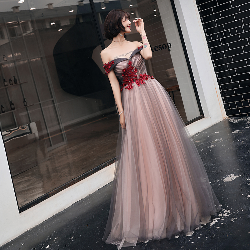 Stylish tulle lace long prom dress, evening dress
