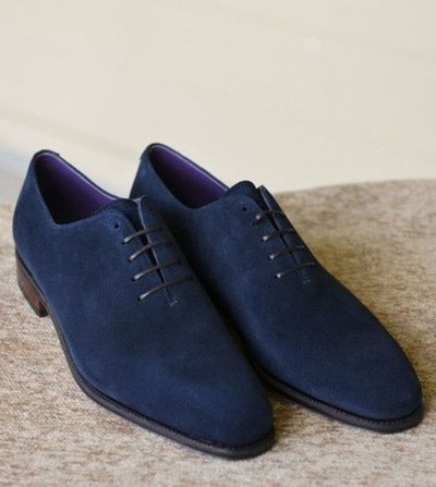 Handmade Men's Casual Shoes, Men's Blue Suede Lace Up Casual Shoes