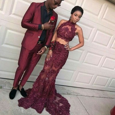 Two piece mermaid prom dresses with lace appliques - Thumbnail 3