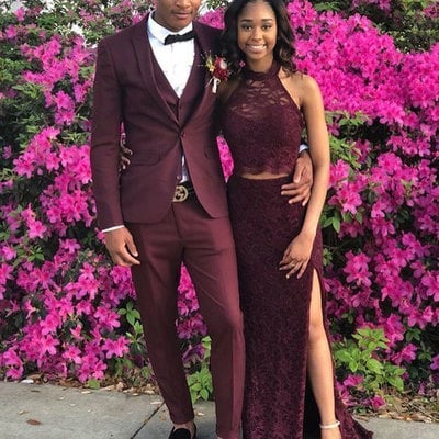 Sexy two piece lace split side prom dresses - Thumbnail 5