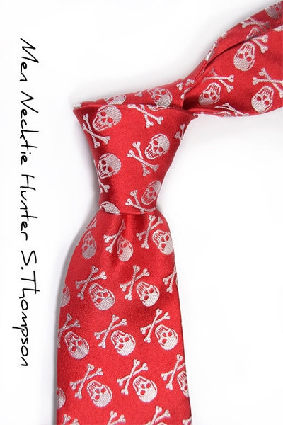 Red Skull and bone necktie - High Quality Woven Silk